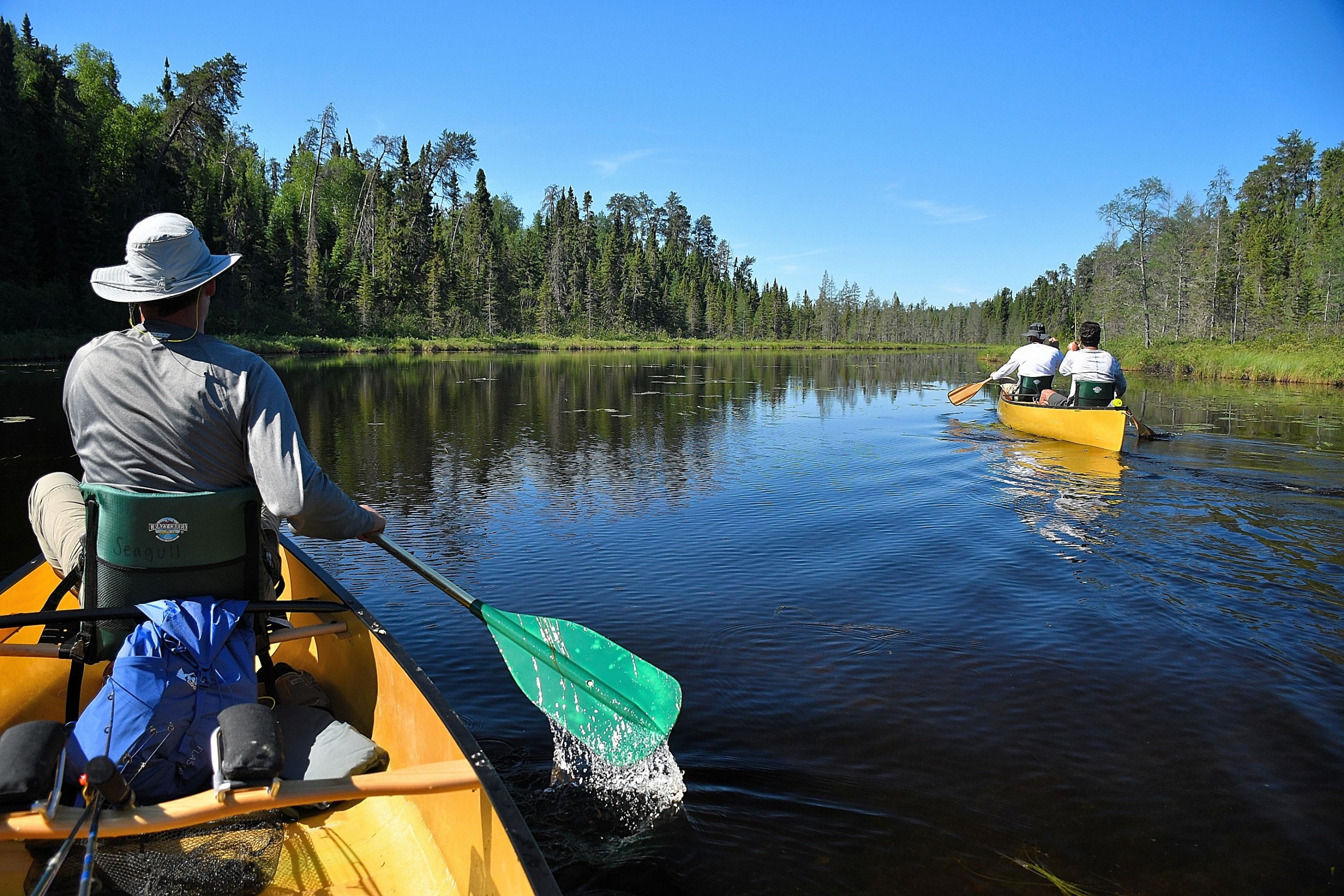seagull-two-canoes-paddling-20190702_362_Quetico two people canoeing on lake